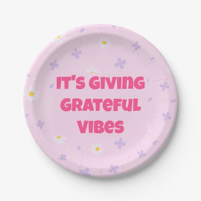 It’s Giving Grateful Vibes Pink & Lavender Plates (Front)