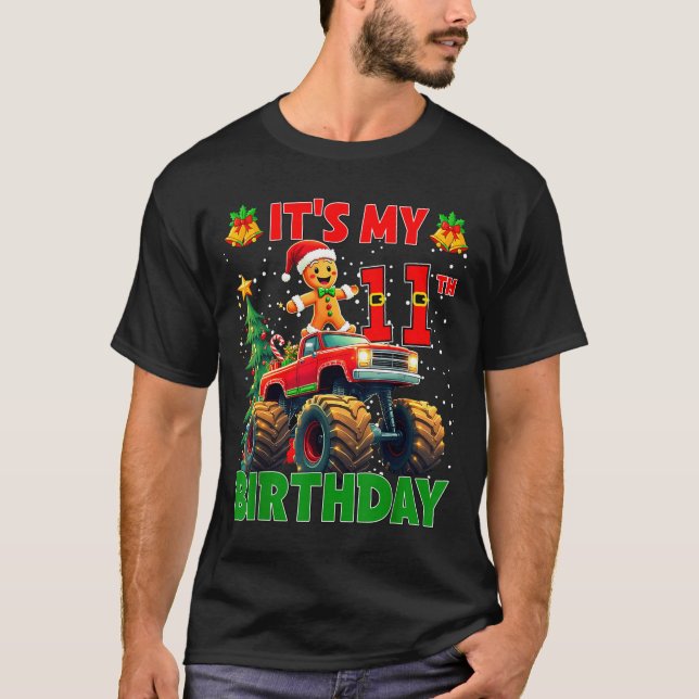 It’s My 11th Birthday Gingerbread Monster Truck Ch T-Shirt (Front)
