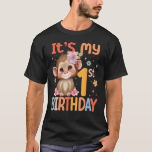 It s My 1st Birthday Girl Baby Monkey Flower 1 Yea T-Shirt