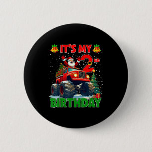 It’s My 2nd Birthday Xmas Santa Monster Truck Chri 2 Inch Round Button