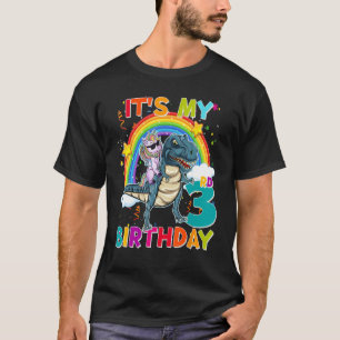 It s My 3rd Birthday Unicorn Riding rex Dinosaur 3 T-Shirt