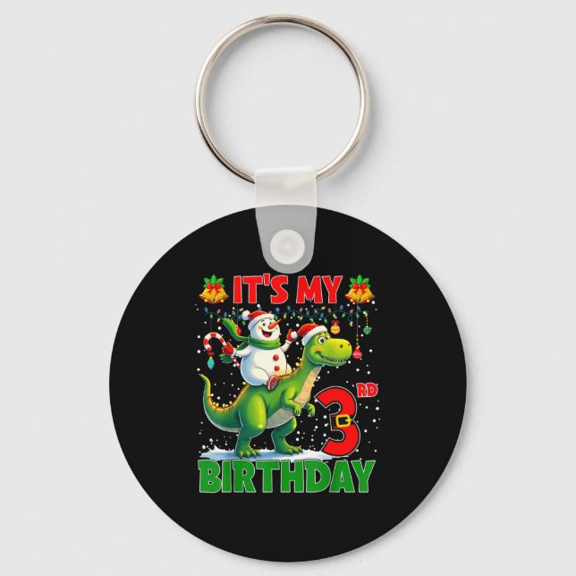 It’s My 3rd Birthday Xmas Snowman Riding Dinosaur  Keychain (Front)