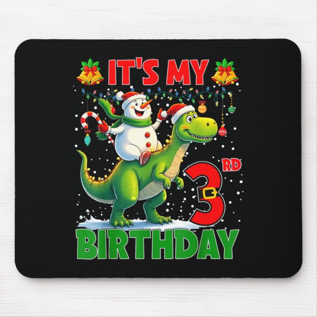 It’s My 3rd Birthday Xmas Snowman Riding Dinosaur  Mouse Pad (Front)