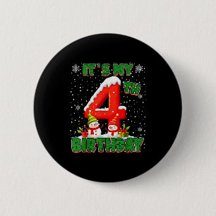 It’s My 4th Birthday Christmas Snowman 4 Year Old  2 Inch Round Button