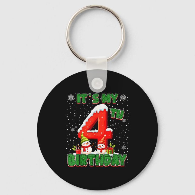 It’s My 4th Birthday Christmas Snowman 4 Year Old  Keychain (Front)