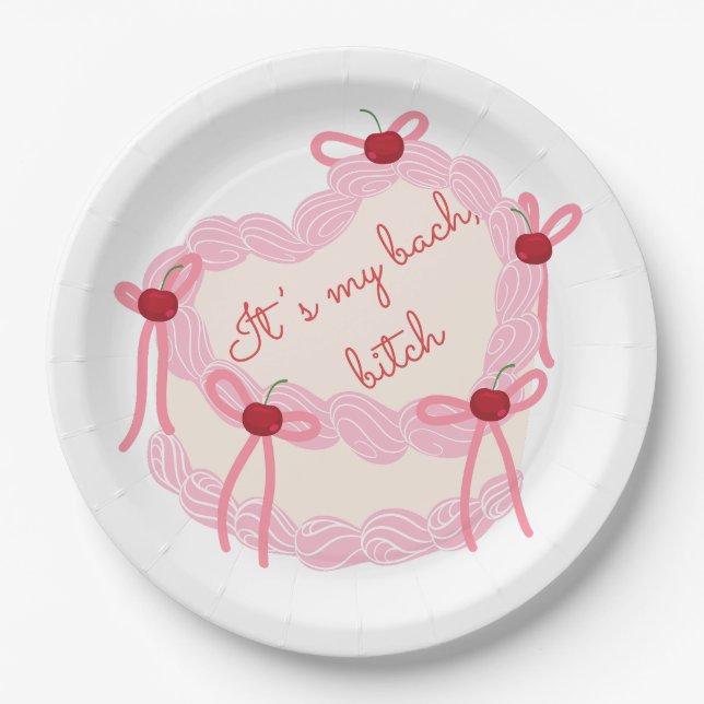 It’s My Bachelorette | Coquette Cake Bridal Party Paper Plate (Front)