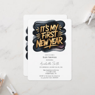 It’s My First New Year in Black & Gold Baby Shower Invitation