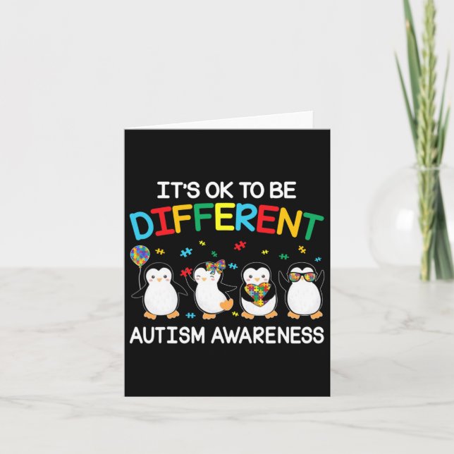 It’s Ok To Be Different Penguin Autism Awareness  Card (Front)