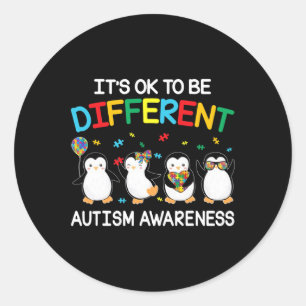 It’s Ok To Be Different Penguin Autism Awareness Classic Round Sticker