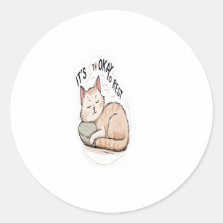 "It’s Okay to Rest – Minimalist Tiny Sleeping Cat Classic Round Sticker