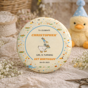 It’s ONE Silly Goose Retro 1st Birthday Fun Modern 1 Inch Round Button