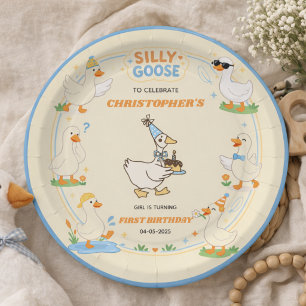 It’s ONE Silly Goose Retro 1st Birthday Fun Modern Paper Plate