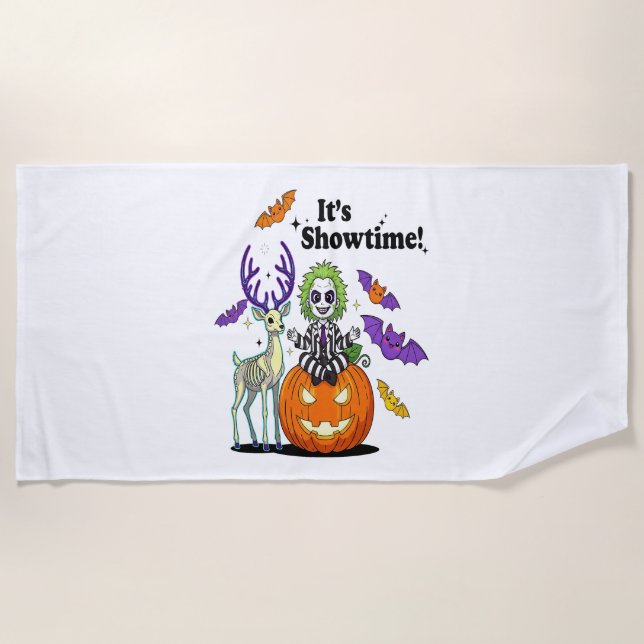 It’s Showtime Funny Halloween Beach Towel (Front)
