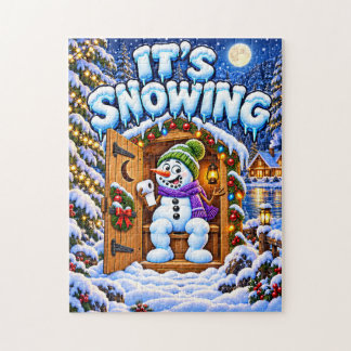 It’s Snowing Funny Snowman Christmas Outhouse Jigsaw Puzzle