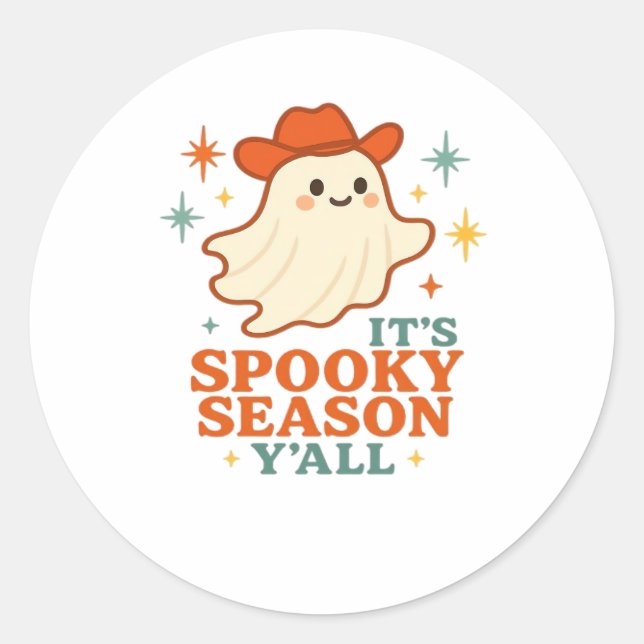 It’s Spooky Season Y’all Cowboy Boo Classic Round Sticker (Front)
