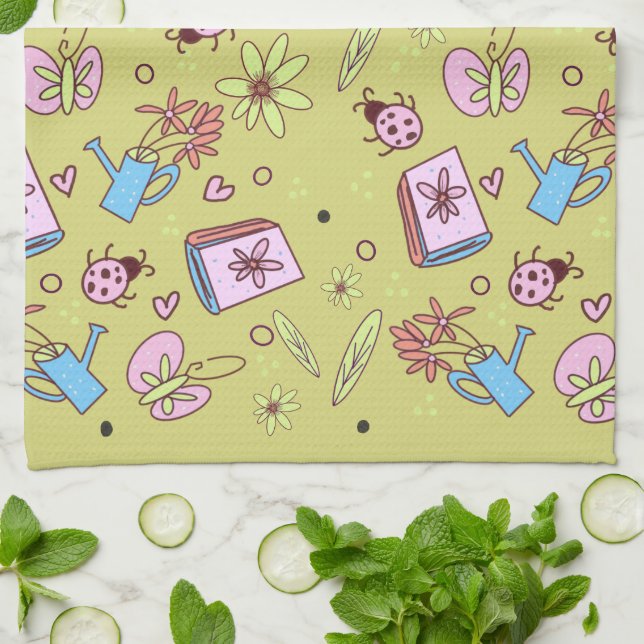 It’s Springtime Book Lovers Colorful Doodles Kitchen Towel (Folded)