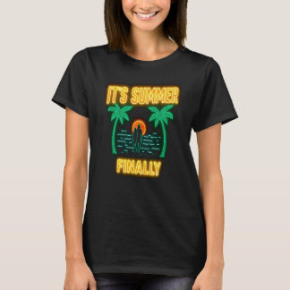 It’s Summer Finally | Neon Palm Trees and Surfer T-Shirt