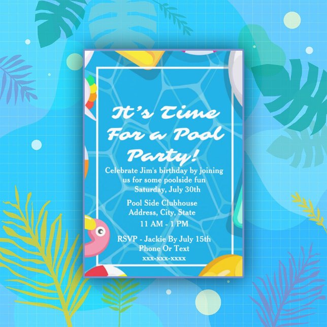 It’s Time For A Pool Party Birthday Invitation (Creator Uploaded)