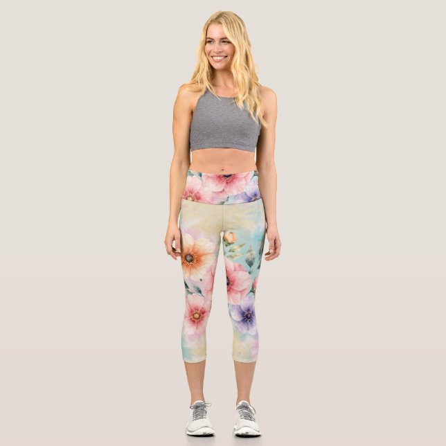 It’s Time To Bloom Tie Dye Florals Capri Leggings (Front)
