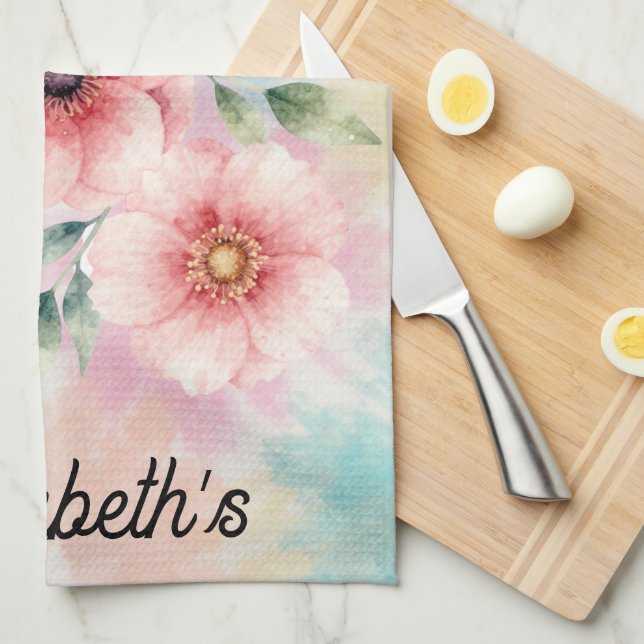 It’s Time To Bloom Tie Dye Florals Personalized  Kitchen Towel (Quarter Fold)
