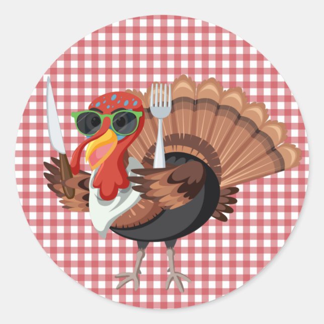 It’s Turkey Time with Red Chequered Back  Classic Round Sticker (Front)