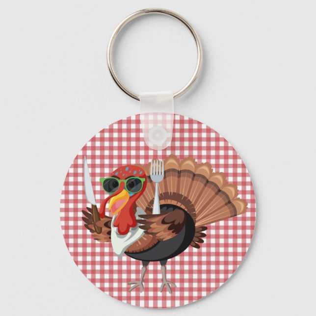 It’s Turkey Time with Red Chequered Back Keychain (Front)