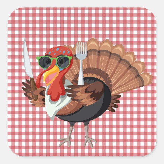 It’s Turkey Time with Red Chequered Back  Square Sticker (Front)