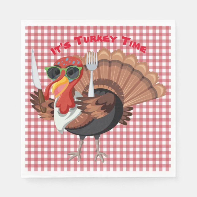 It’s Turkey Time with Red Chequered Paper Napkin  (Front)