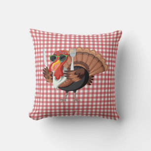 It’s Turkey Time with Red Chequered Throw Pillow