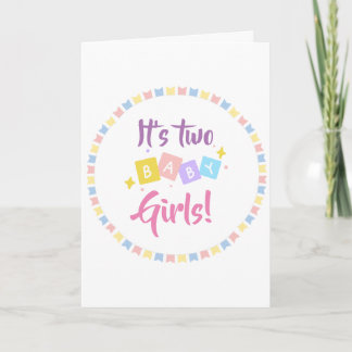 It’s Two Baby Girls Pink Party Birth Announcement 