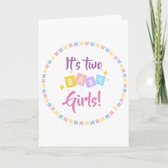 It’s Two Baby Girls Pink Party Birth Announcement  (Front)