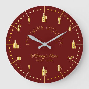 It’s Wine O’Clock Elegant Gold Burgundy Monogr Large Clock