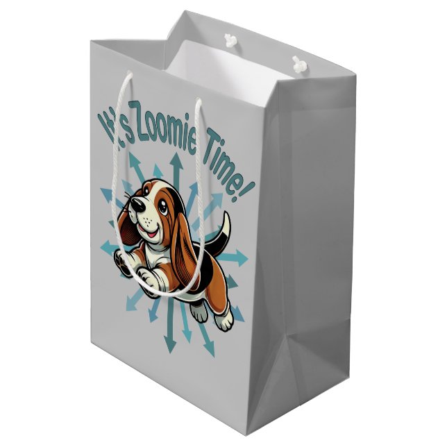 It’s Zoomie Time Basset Hound Medium Gift Bag (Back Angled)
