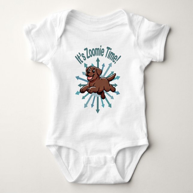 It’s Zoomie Time Chocolate Lab Baby Bodysuit (Front)