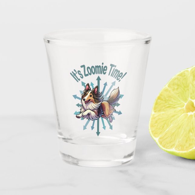 It’s Zoomie Time Collie Shot Glass (Front)