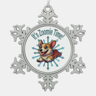 It’s Zoomie Time Corgi Snowflake Pewter Christmas Ornament