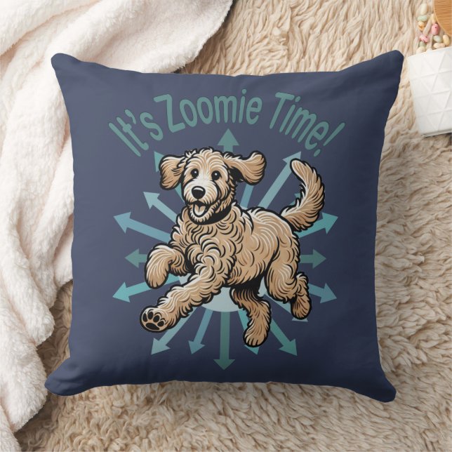 It’s Zoomie Time Golden Doodle Throw Pillow (Blanket)