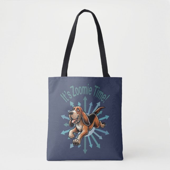 It’s Zoomie Time Hound Dog Tote Bag (Front)