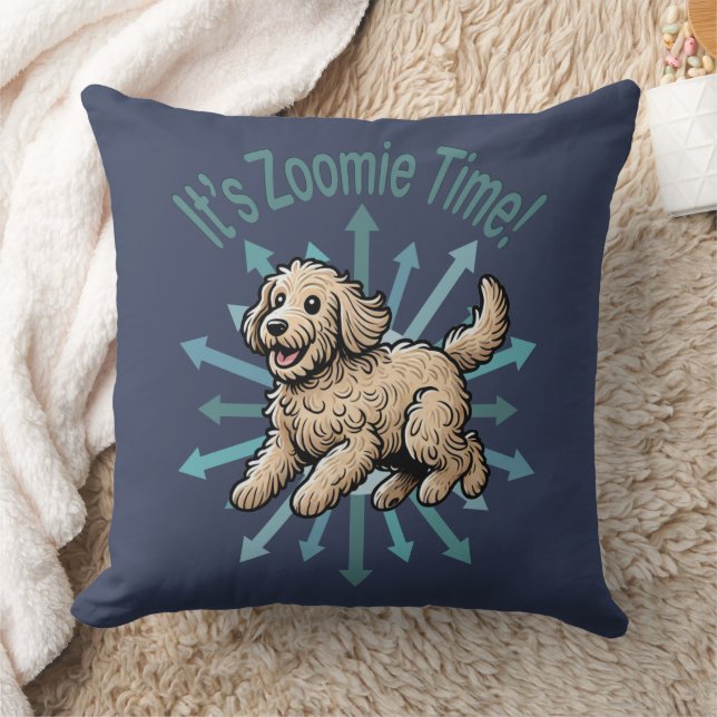 It’s Zoomie Time Labradoodle Throw Pillow (Blanket)