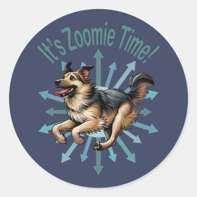 It’s Zoomie Time Large Mutt Classic Round Sticker (Front)