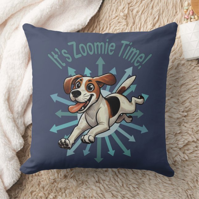 It’s Zoomie Time Medium Beagle Mutt Throw Pillow (Blanket)
