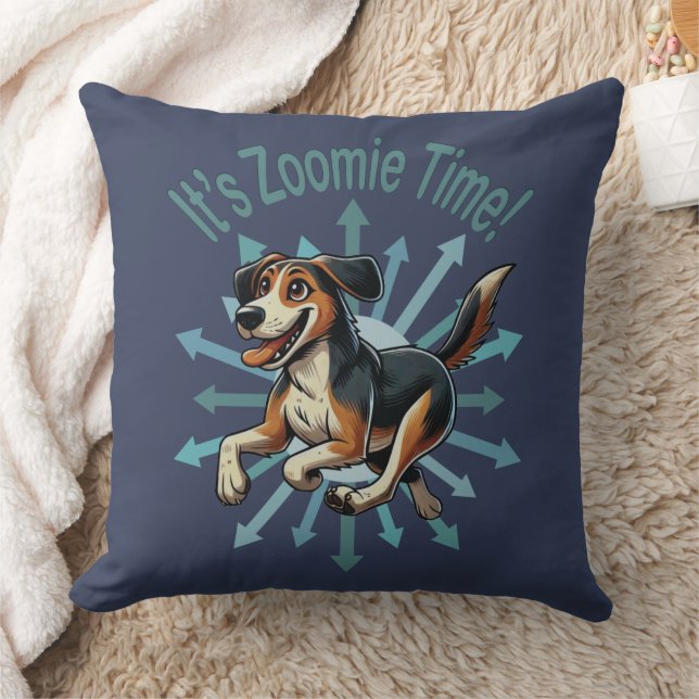 It’s Zoomie Time Medium Mutt Throw Pillow (Blanket)