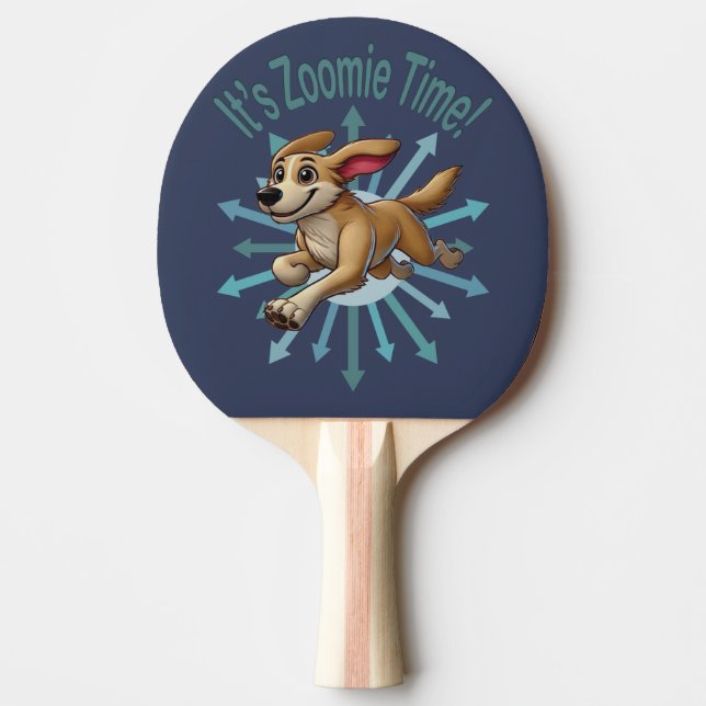 It’s Zoomie Time Medium Tan Mutt Ping Pong Paddle (Front)