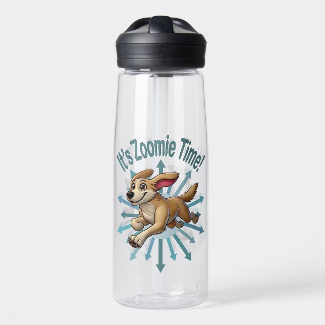 It’s Zoomie Time Medium Tan Mutt Water Bottle (Front)