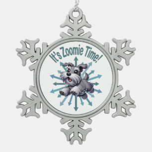 It’s Zoomie Time Miniature Schnauzer Snowflake Pewter Christmas Ornament