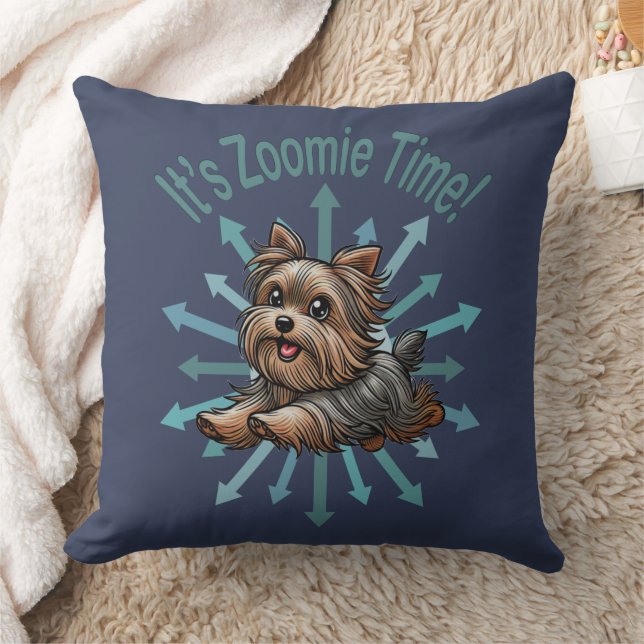 It’s Zoomie Time Yorkshire Terrier Throw Pillow (Blanket)