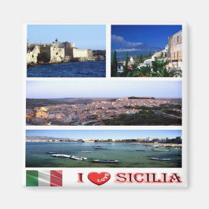 IT - Sicily - I Love - Collage Mosaic Magnet