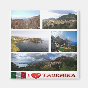 IT - Sicily - Taormina - I Love - Collage Mosaic Magnet
