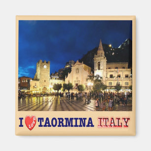 IT - Sicily - Taormina - I Love - Collage Mosaic Magnet