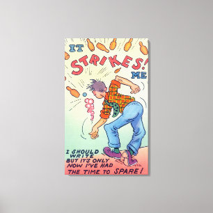 It Strikes Me, Cartoon Man Bowling Canvas Print